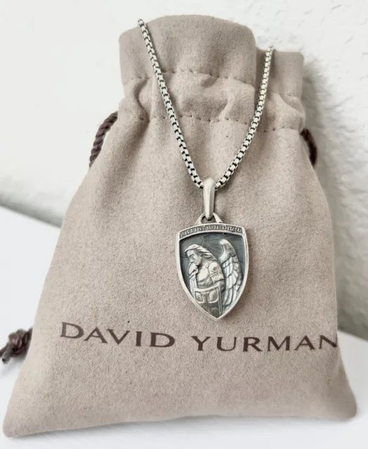 David Yurman Saint Michael Pendant with 21-22" Silver Box Chain Necklace for Men