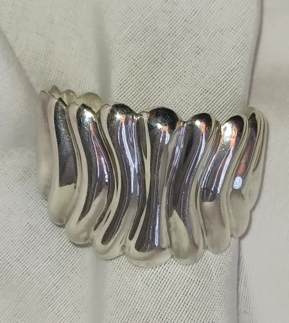 Vntg Heavy Wide 925 TAXCO 3-D MCM Sterling RIBBED Cuff Bracelet Mexico TC-66 EUC