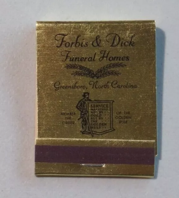 Vintage Forbis & Dick Funeral Homes Greensboro North Carolina Matchbook 5908