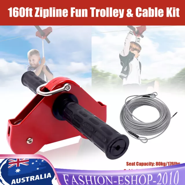 Zip Line Kit 48m Playground Flying Fox Outdoor Zipline Kit With Seat & Safe Belt