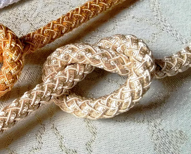 Cordón decorativo de lujo de 2,0 m Ø8 mm oro viejo beige cordón trenzado cordón de atlas 10m-5%/20m-10%