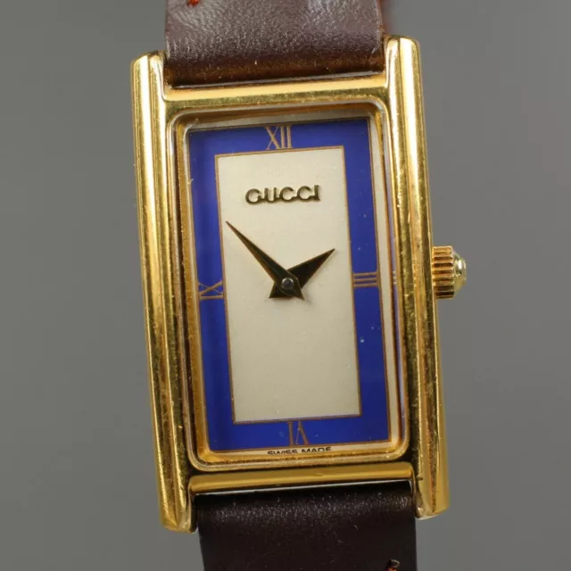 Nouvelle batterie ◆Exc + 5◆ Montre pour femme à cadran bleu plaqué or Gucci...