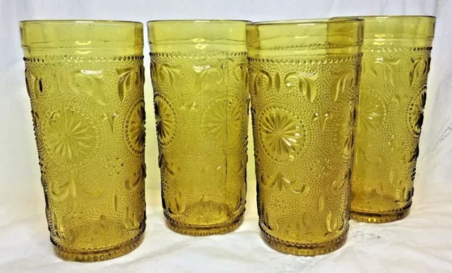 Brockway American Concord Amber 5.5" Cooler Glasses Set of 4 Flat Tumblers