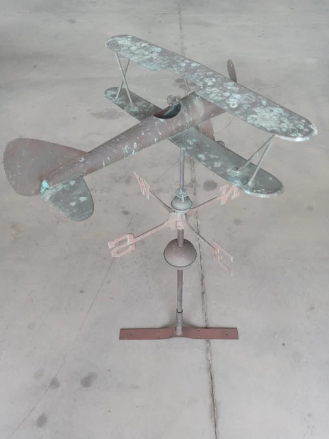 Vintage Antique Copper/Brass Airplane Weathervane