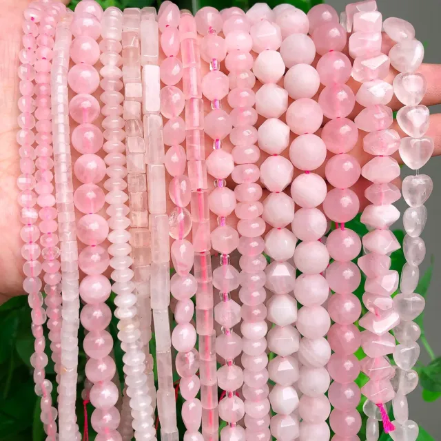 Natural Rose Quartz Matte Crystal Heart Faceted Round Loose Beads for Making DIY
