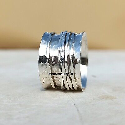 925 Sterling Silver Spinner Ring Wide Band Meditation Ring Handmade Ring  A158