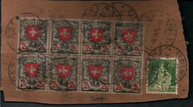 Schweiz Nr. 197 gestempelt 8er Block + Nr. 107 gestempelt auf Briefstück