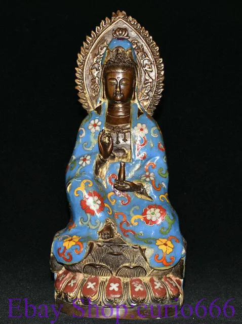 11" Old Chinese Cloisonne Enamel Buddhism Kwan-yin Guan Yin Goddess Statue