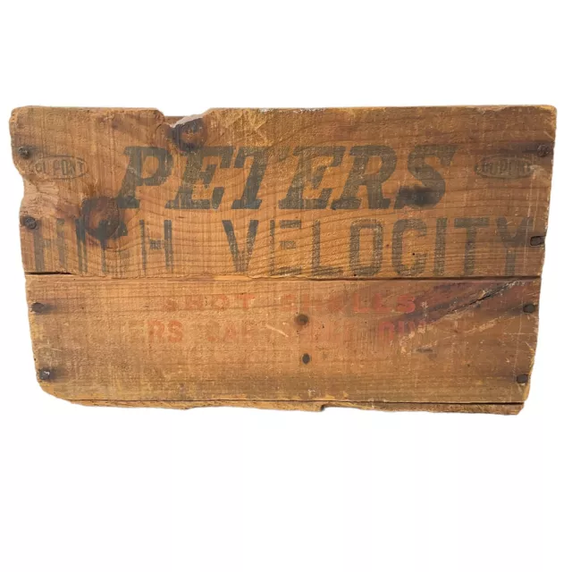 Peters High Velocity Vintage Wood Box Crate DuPont 16g Shot shells Antique