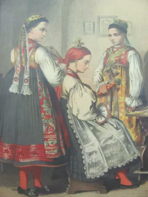 19C. Antique German Framed Color Lithography National Costumes 2