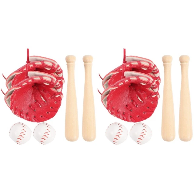 Kit de 4 juegos de guantes de bate de béisbol en miniatura simulación decorativa hágalo usted mismo