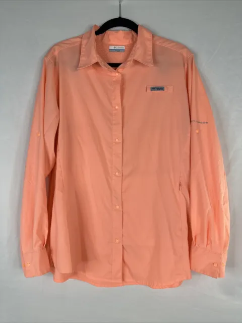 Columbia PFG Snap Button Shirt Womens Plus Size 1X Coral Long Sleeve Vented