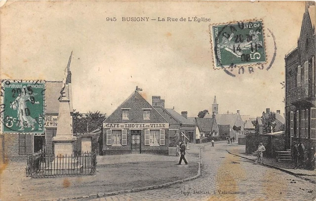 Cpa 59 Busigny La Rue De L'eglise
