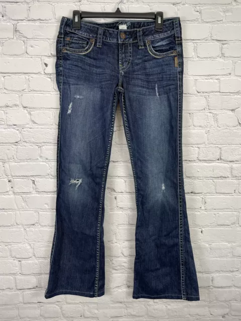 Silver Jeans Frances Flare Distressed Stretch Denim Jeans Tag Sz 29x33 (31x31.5)