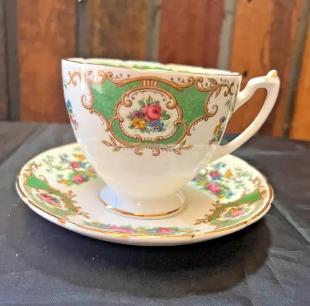 Coalport-England Bone China Broadway Green cup and saucer