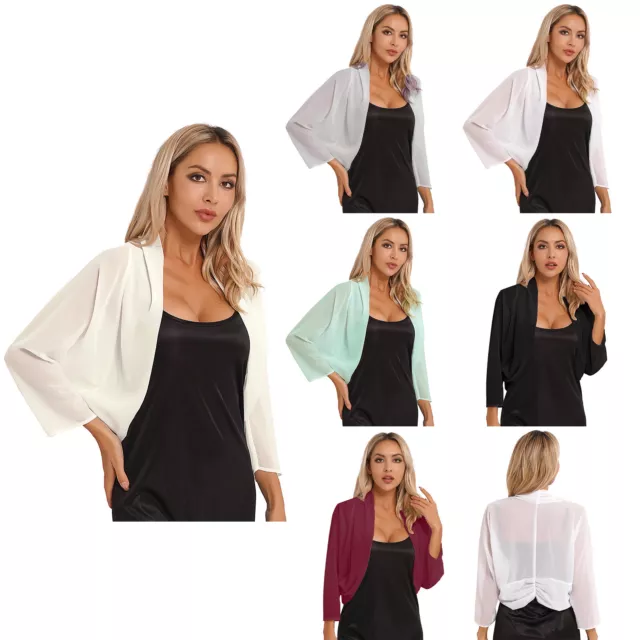 UK Women's Long Sleeve Shrug Open Front Cardigan Shawls Evening Capes And Wraps