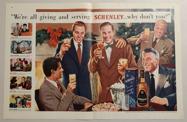 1951 Print Ad Schenley Whiskey in Christmas Gift Box Happy Men Celebrate