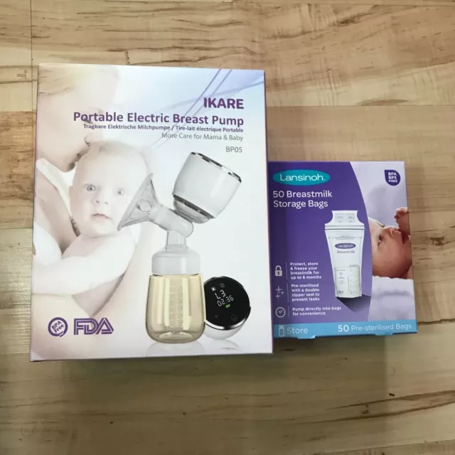 Ikare Portable Electric Breast Pump with Lansinoh Breastmilk Storage Bags