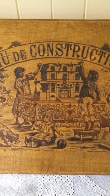 Ancien jeu de construction en bois Thiel Paris Bon Marché 35x24x7cm