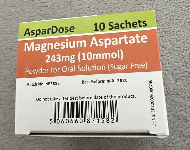 ASPARDOSE MAGNESIUM ASPARTATE 243mg Powder Sachets – Sugar Free – Box ...