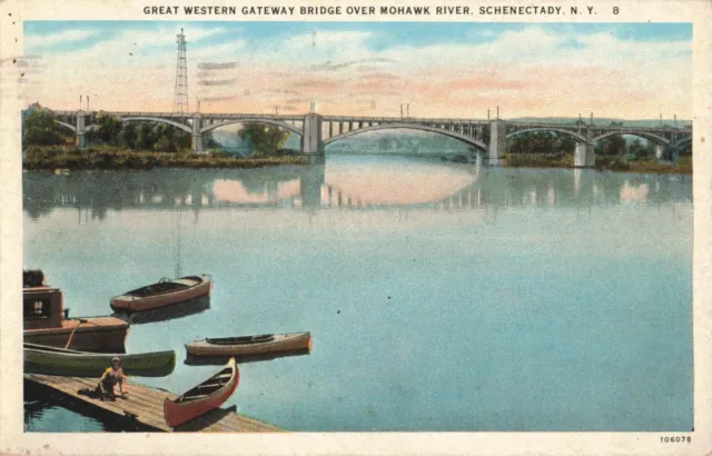 Circa 1926 Western Gateway Bridge over Mohawk River, Schenectady, N.Y. Postcard
