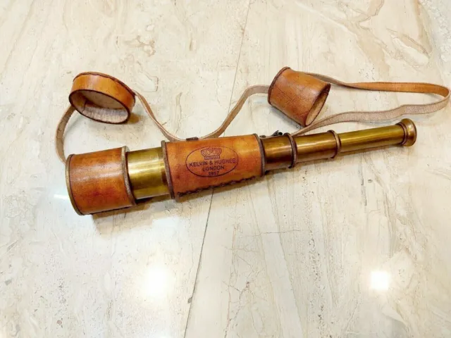 Vintage Style Antique Marine Brass & Leather Telescope Pirate Nautical Spyglass