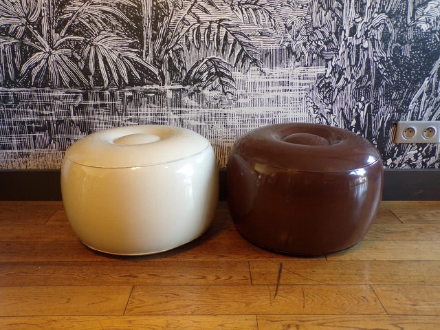 VINTAGE-DUO de POUFS GONFLABLES-PLASTECO-VINTAGE-DESIGN 70-MARRON & BEIGE