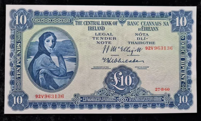 Ireland Fantastic 1960 £10 Pound Lady  Lavery (92V)  Banknote