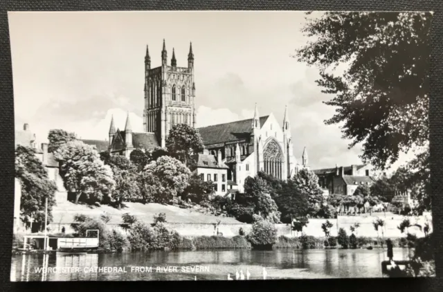 Worcester Cathedral from River Severn b/w vintage postcard, unposted