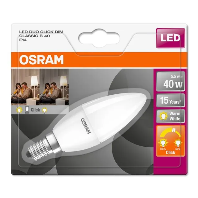 Osram LED Leuchtmittel Kerze 5,5W = 40W E14 matt Duo Click Dim Schalter DIMMBAR