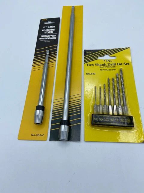 1 ea Drill Set 1/16 to 3/16 & 1ea 6" & 12" Quick Change extnsion holders