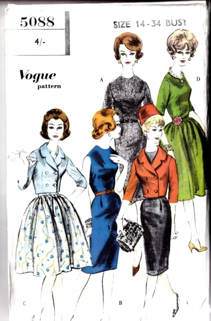 VINTAGE VOGUE Sewing Pattern 9870 elegant dress tie collar 1950s