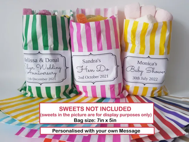 Personalised Party Sweet Bags Striped Candy Favour Birthday Bag All Ocassions