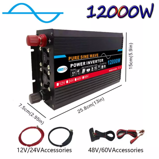 3000W 8000W 10000W Power Inverter Peak Pure Sine Wave DC 12V 24V to AC 110V 220V