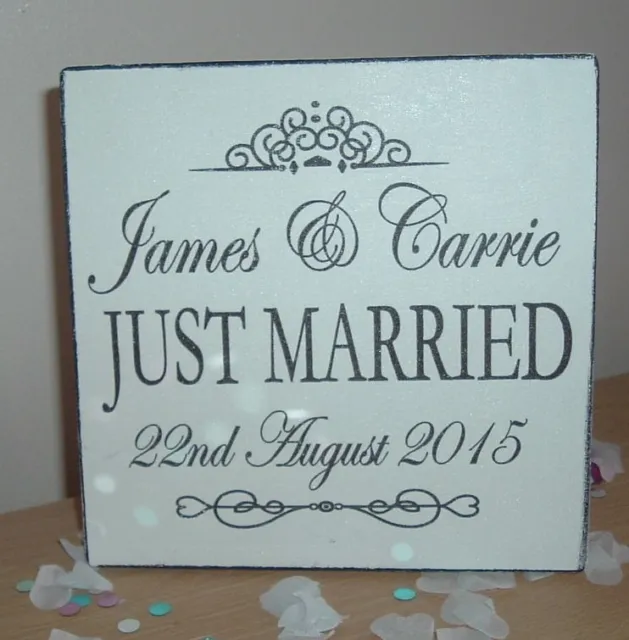 shabby & chic vintage wedding Just Married sign Personalised