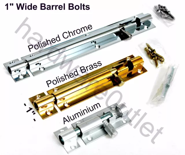 Barrel Bolt 1" Wide x 6 Lengths STRAIGHT BOLT Type for Door Security Cupboards
