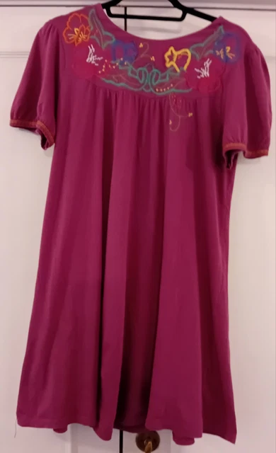 vintage SIZE 14 dusty pink embroidered peasant tunic 70's boho excellent cond