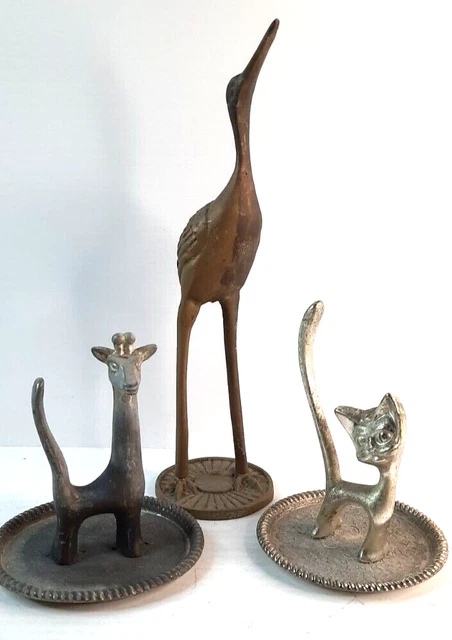FIVE Vintage Ring Holder STORK, TWO CATS, SWAN AND A GIRAFFE JEWLLERY HOLDER