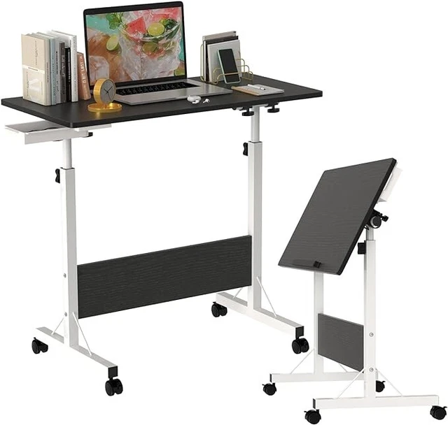 Table Roulante Pour Ordinateur Portable | Hauteur Réglable 70-92cm | Plateau Inclinable | 4 Roulettes Frein