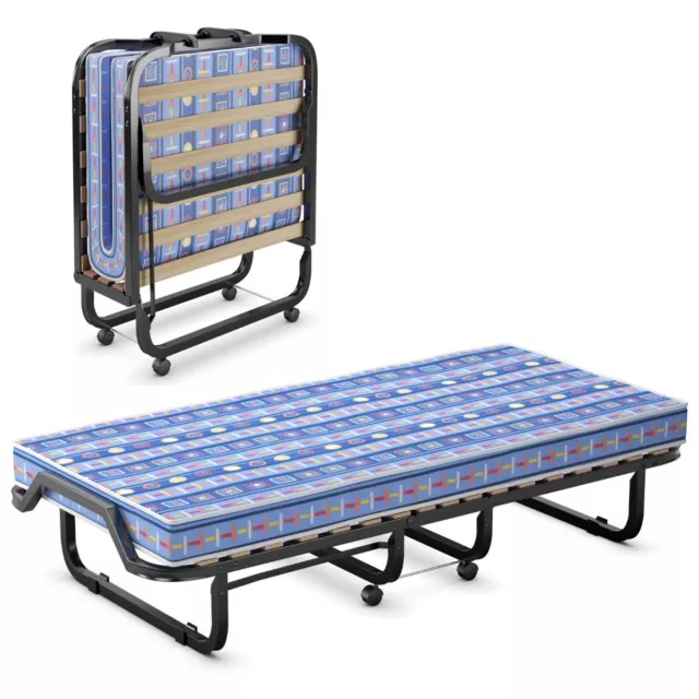 Lit d'Appoint Pliable sur Roulettes 80 x 200 CM Lit Pliant Matelas en Mousse 10