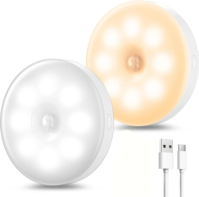 Veilleuse LED Avec Détecteur De Mouvement - Rechargeable, Compacte - Pour Couloir, Escalier, Cuisine - Neuf