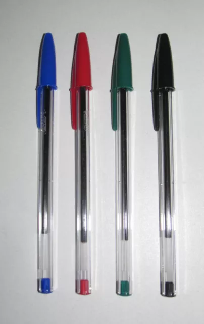 BIC CRISTAL - Lot de 4 Stylos à bille bleu, rouge, vert, noir à