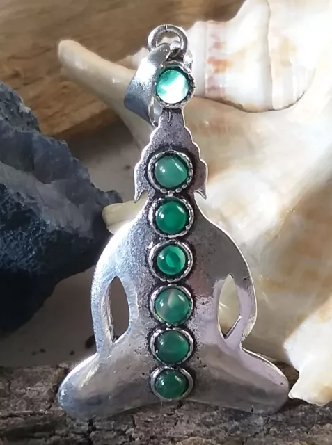 Vert Onyx 7 Pierre Bouddha Yoga 925 Plaqué Argent Pendentif Pt473