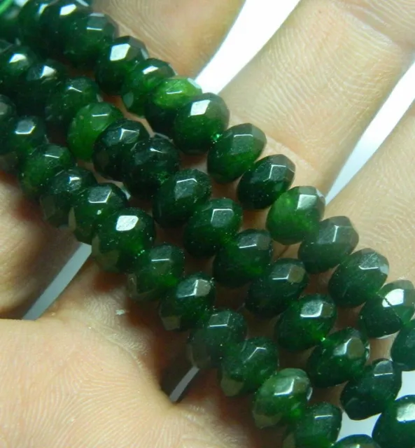 15" Genuine natural 5x8mm Faceted Dark Green Jade Gems Rondelle Loose Beads