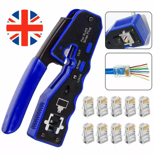 PRO HD Crimping Tool Crimper For RJ45 EZ Pass Through Cat 5 6 7 Connector LAN UK