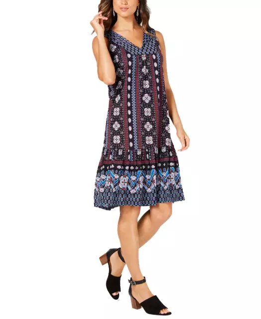 Style & Co Women's Geo Medley Printed Flounce-Hem Dress (Medium, Geo Medley Ink)