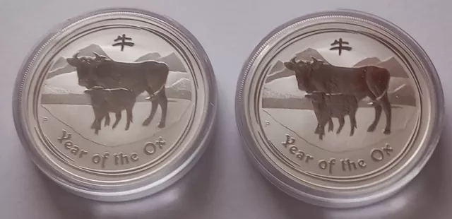 2x1 oz bue lunar II 2009 argento in capsule originali in rotolo originale