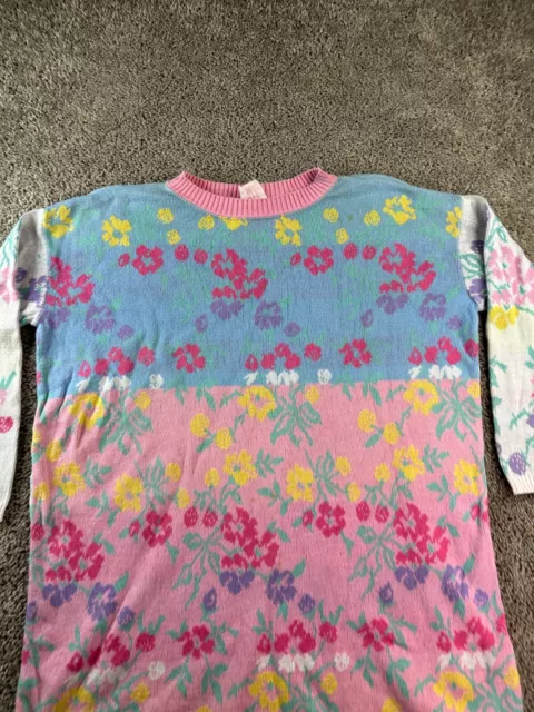 VINTAGE 80S BETSEY Johnson Sweater Womens OS Pink Blue Flowers Punk ...