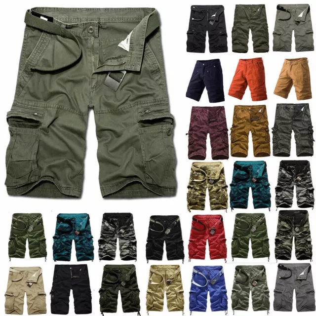 Mens Cargo Shorts Military Army Combat Pants Work Casual Loose Half Trousers