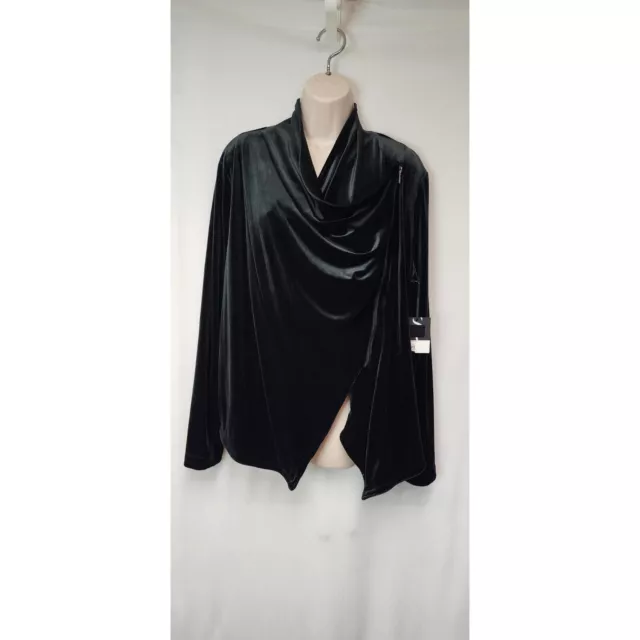 Simply Vera Wang Asymmetrical Velvet Drapey Jacket Coat Black Plus Size XXL 3
